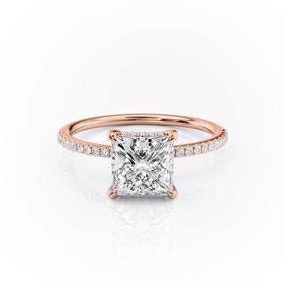 2.08 CT Princess Cut Solitaire Pave Setting Moissanite Engagement Ring - crownmoissanite