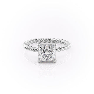 2.51 CT Princess Solitaire & Twisted Band Moissanite Engagement Ring - crownmoissanite