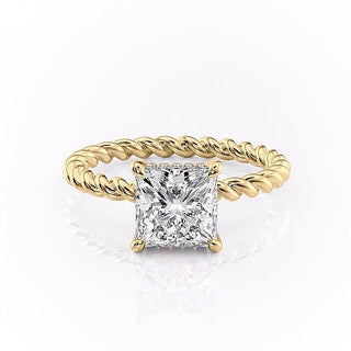 2.51 CT Princess Solitaire & Twisted Band Moissanite Engagement Ring - crownmoissanite