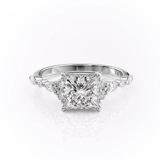 2.08 CT Princess Shaped Moissanite Cluster Engagement Ring - crownmoissanite