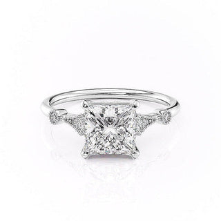 2.08 CT Princess Solitaire Milgrain Setting Moissanite Engagement Ring - crownmoissanite