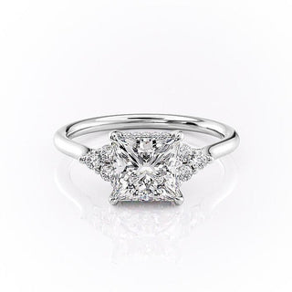 2.08 CT Princess Shaped Moissanite Cluster Engagement Ring - crownmoissanite