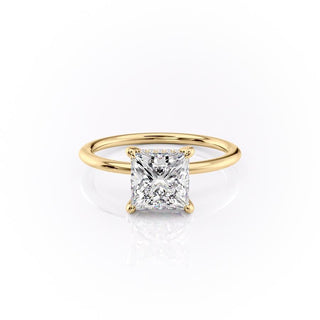 2.08 CT Princess Shaped Moissanite Hidden Halo Engagement Ring - crownmoissanite