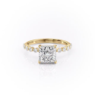 2.08 CT Princess Cut Hidden Halo Pave Setting Moissanite Engagement Ring - crownmoissanite