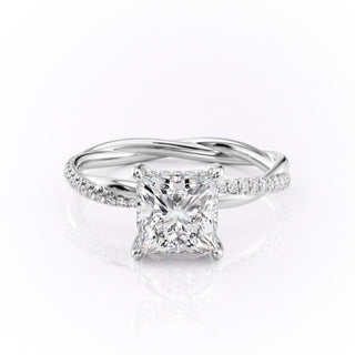 2.08 CT Princess Shaped Moissanite Hidden Halo Engagement Ring - crownmoissanite