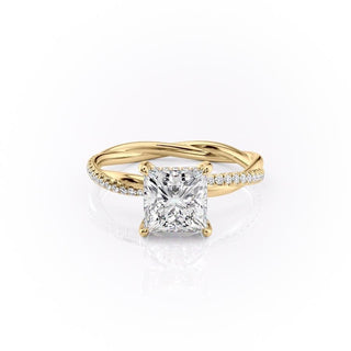 2.08CT Princess Cut Solitaire Twisted Pave Moissanite Engagement Ring - crownmoissanite