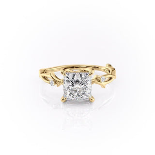 2.08 CT Princess Shaped Moissanite Twig Style Engagement Ring - crownmoissanite