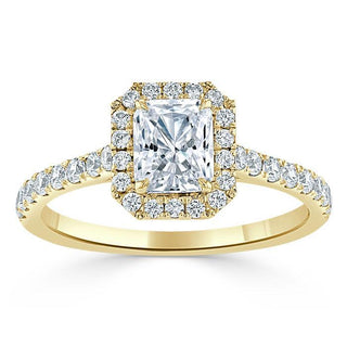 1.0 CT Radiant Cut Halo Pave Setting Moissanite Engagement Ring - crownmoissanite