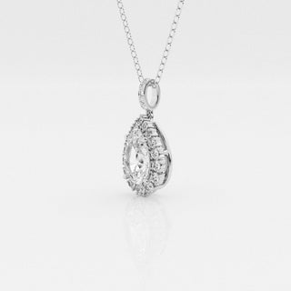 2.0 CT Pear Moissanite Diamond Halo Necklace - crownmoissanite