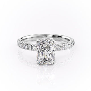 2.0 CT Radiant Cut Solitaire Pave Setting Moissanite Engagement Ring - crownmoissanite