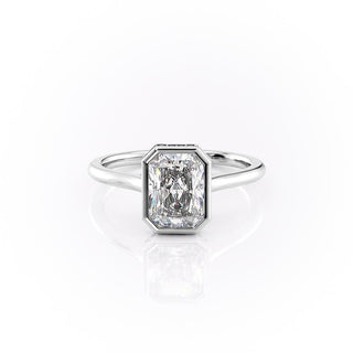 2.1 CT Radiant Shaped Moissanite Bezel Hidden Halo Engagement Ring - crownmoissanite