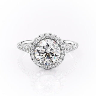 1.60 CT Round Cut Halo Split Shank Setting Moissanite Engagement Ring - crownmoissanite