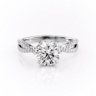 1.60 CT Round Cut Solitaire Cross Over Pave Set Moissanite Engagement Ring - crownmoissanite