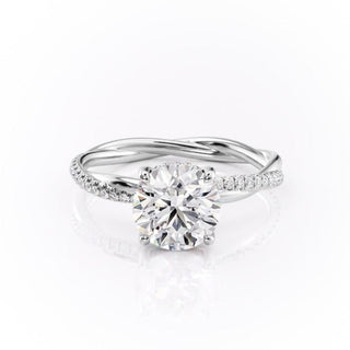 1.60 CT Round Cut Solitaire Twisted Pave Moissanite Engagement Ring - crownmoissanite