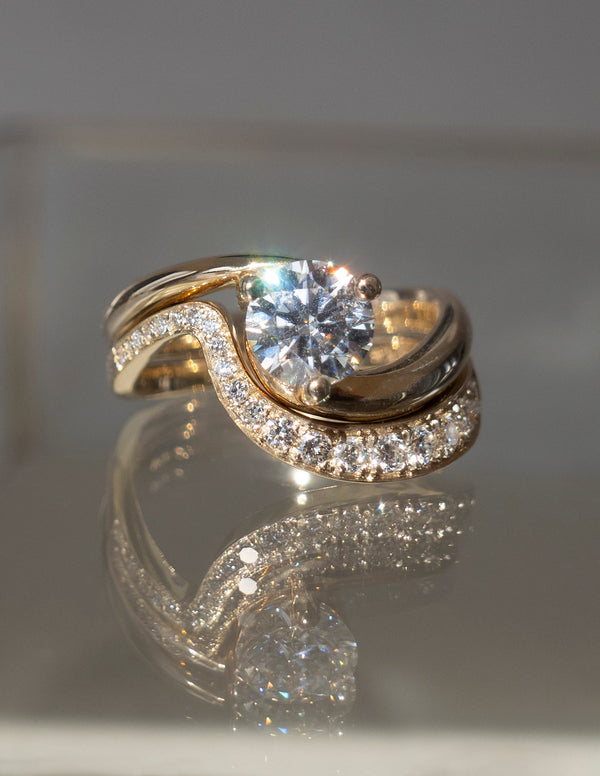 1.0-2.0 CT Round Cut Moissanite Solitaire Style Bridal Ring Set