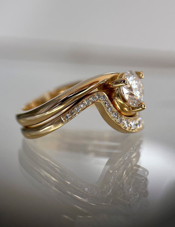 1.0-2.0 CT Round Cut Moissanite Solitaire Style Bridal Ring Set