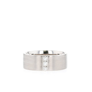 Satin-Finish Stone Setting White Gold Men's Band - crownmoissanite