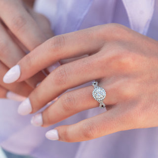 1.50 CT Oval Cut Halo Twisted Pave Moissanite Engagement Ring - crownmoissanite