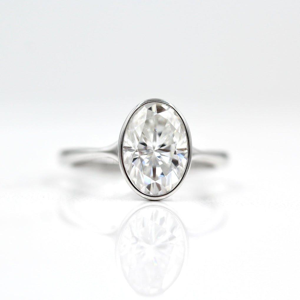 2.0-3.75 CT Oval Shaped Moissanite Bezel Solitaire Engagement Ring - crownmoissanite