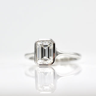 1.55 CT Emerald Cut Bezel Solitaire Moissanite Engagement Ring - crownmoissanite