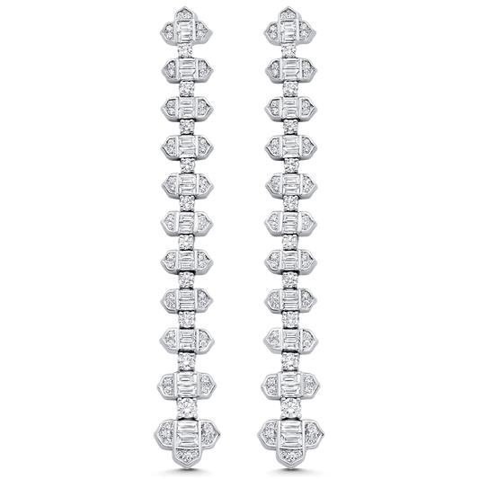 2.62 TCW Round & Baguette Moissanite Diamond Long Drop Earrings - crownmoissanite