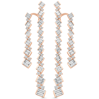 4.63 TCW Round & Baguette Moissanite Diamond Long Drop Earrings - crownmoissanite