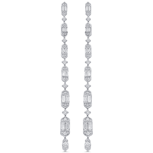 2.20 TCW Round & Baguette Moissanite Diamond Long Drop Earrings - crownmoissanite
