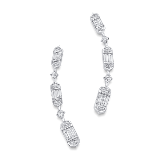 0.46 TCW Round & Baguette Moissanite Diamond Ear Crawler Earrings - crownmoissanite