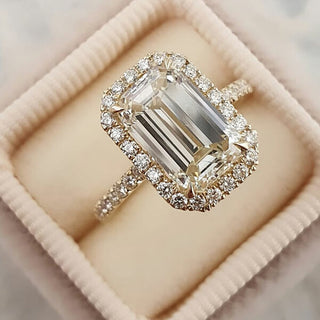 3.18 CT Emerald Cut Halo Style Moissanite Engagement Ring - crownmoissanite