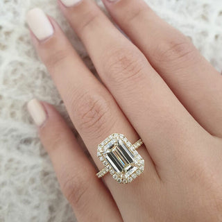 3.18 CT Emerald Cut Halo Style Moissanite Engagement Ring - crownmoissanite