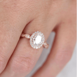 1.33 CT Oval Cut Halo Moissanite Engagement Ring - crownmoissanite