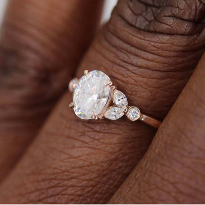 1.0 CT Oval Shaped Moissanite Cluster Engagement Ring - crownmoissanite