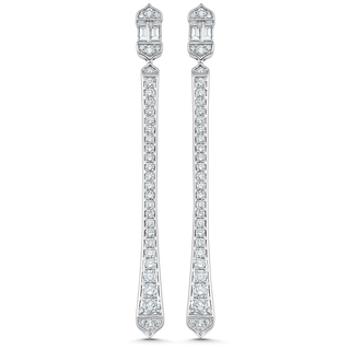 1.51 TCW Round & Baguette Moissanite Diamond Long Drop Earrings - crownmoissanite