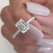 1.0 - 2.50 CT Emerald Cut Hidden Halo Moissanite Engagement Ring - crownmoissanite
