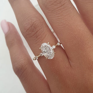 1.0 - 2.50 CT Oval Cut Solitaire & Dainty Pave Moissanite Engagement Ring - crownmoissanite