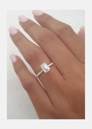 1.0 - 2.50 CT Emerald Cut Hidden Halo Moissanite Engagement Ring - crownmoissanite