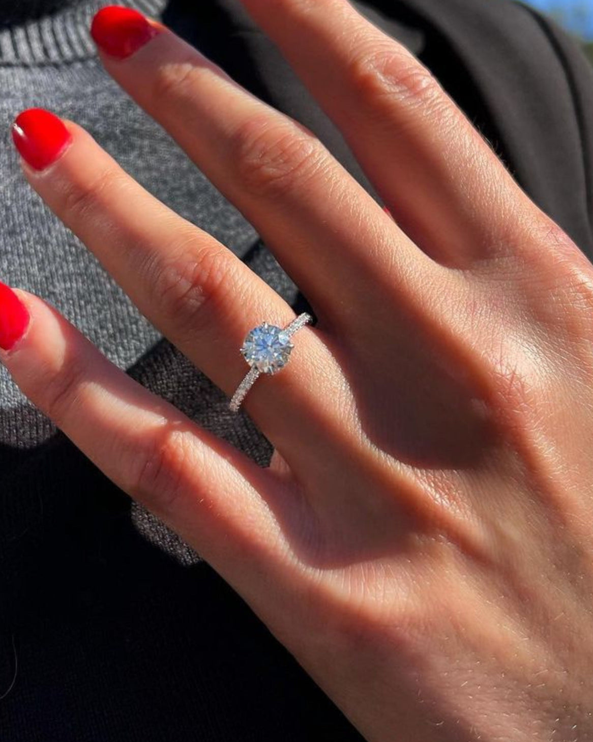 1.5 CT Round Solitaire & Pave Setting Moissanite Engagement Ring - crownmoissanite