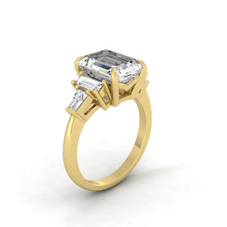 5.75 CT Emerald Cut 3 Stone Moissanite Engagement Ring - crownmoissanite