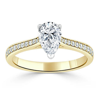 0.75 CT Pear Cut Solitaire Engagement Ring With Channel Pave Setting - crownmoissanite