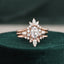 1.0 CT Oval Cut Cluster Art Deco Moissanite Bridal Ring Set - crownmoissanite