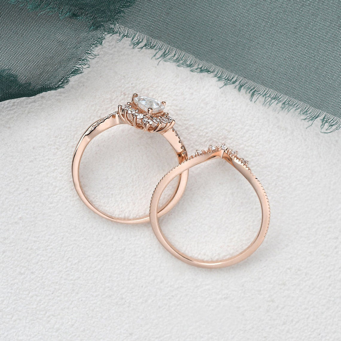 1.50 CT Pear Cut Cluster Twisted Moissanite Bridal Ring Set - crownmoissanite