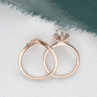 1.50 CT Pear Shaped Moissanite Halo Bridal Ring Set - crownmoissanite
