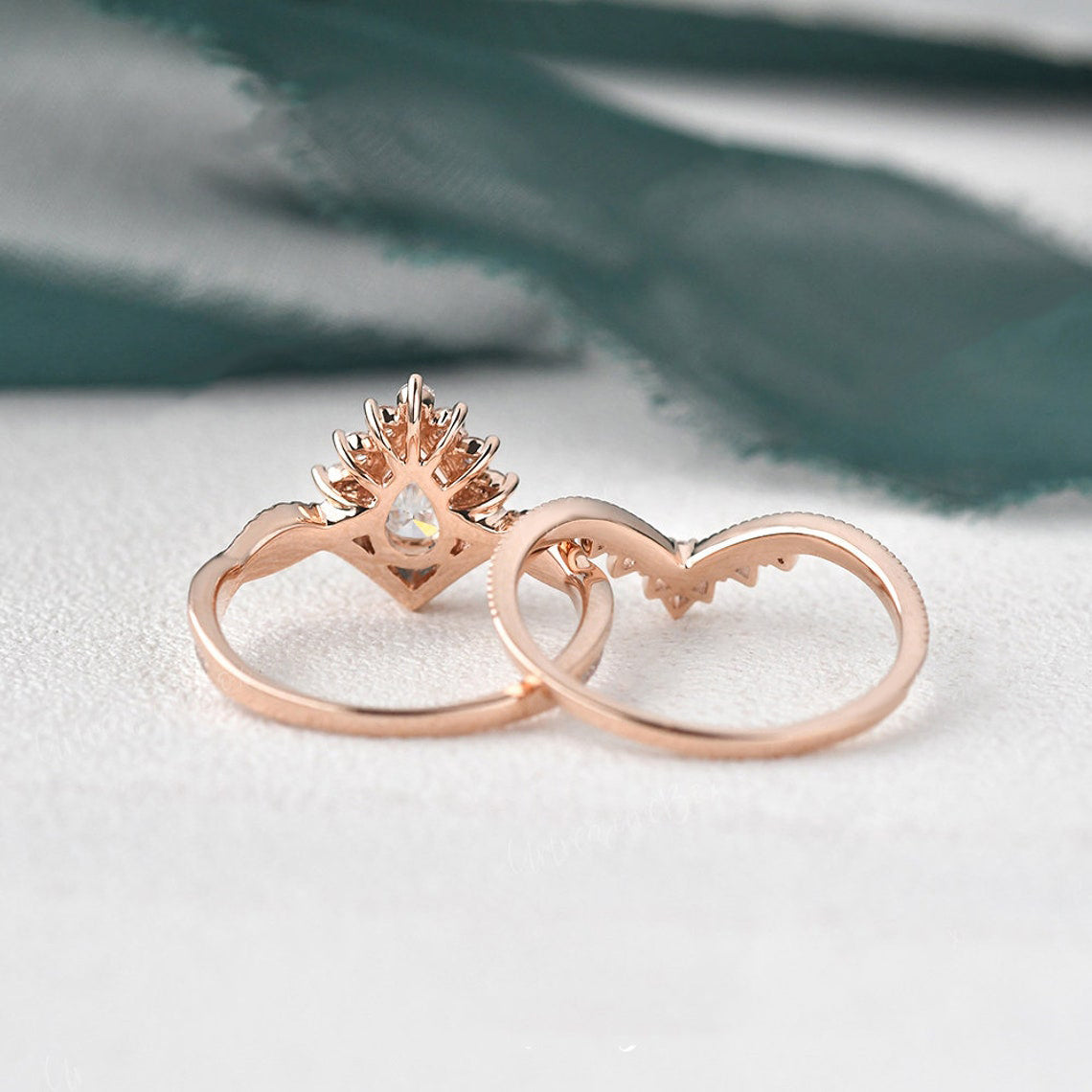 1.50 CT Pear Shaped Moissanite Cluster Bridal Ring Set - crownmoissanite