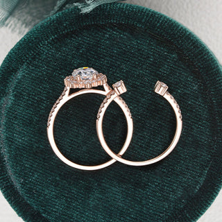 2.0 CT Oval Cut Halo Moissanite Bridal Ring Set - crownmoissanite