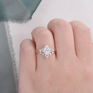 1.50 CT Pear Cut Cluster Moissanite Bridal Ring Set - crownmoissanite