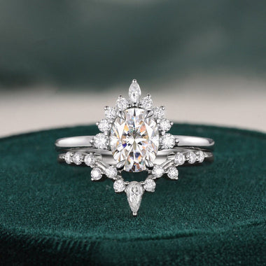 1.50 CT Pear Shaped Moissanite Cluster Bridal Ring Set - crownmoissanite