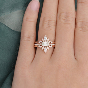2.0 CT Emerald Cut Solitaire Pave Setting Moissanite Bridal Ring Set - crownmoissanite