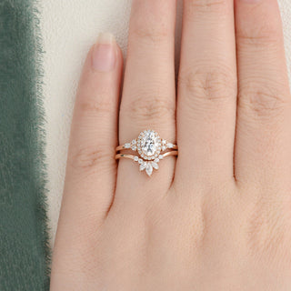2.0 CT Oval Cut Cluster Halo Moissanite Bridal Ring Set - crownmoissanite