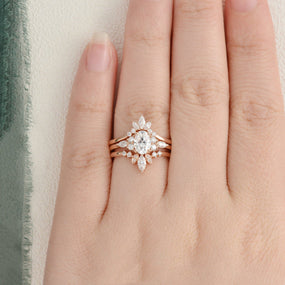 1.0 CT Oval Cut Cluster Art Deco Moissanite Bridal Ring Set - crownmoissanite
