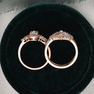 1.0 CT Oval Cut Cluster Halo Moissanite Bridal Ring Set - crownmoissanite